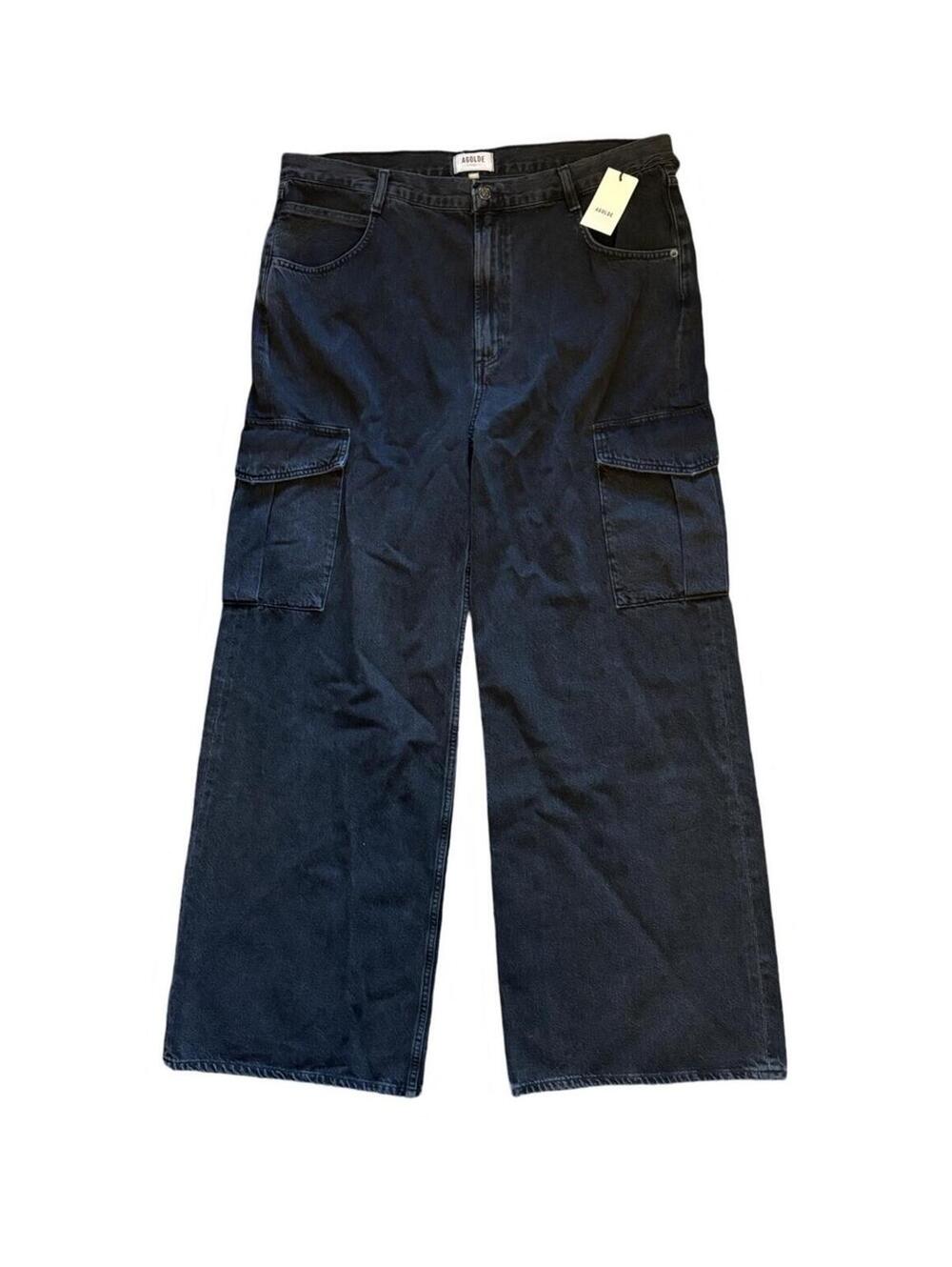 Agolde Minka Cargo Wide Leg Jeans Black Spider High Rise Denim Women's Size 34